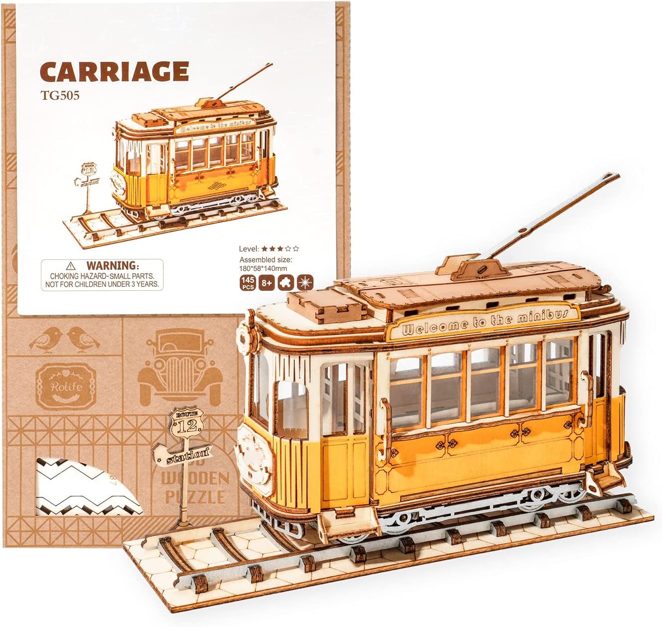 Robotime Rolife Vintage Car Model 3D Wooden Puzzle with Packaging.