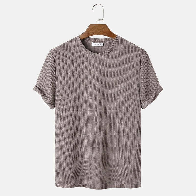 Men Summer Solid Color Round Neck Basic