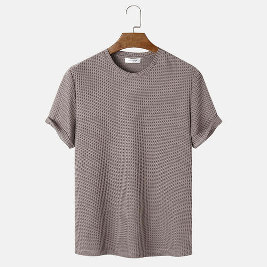 Men Summer Solid Color Round Neck Basic