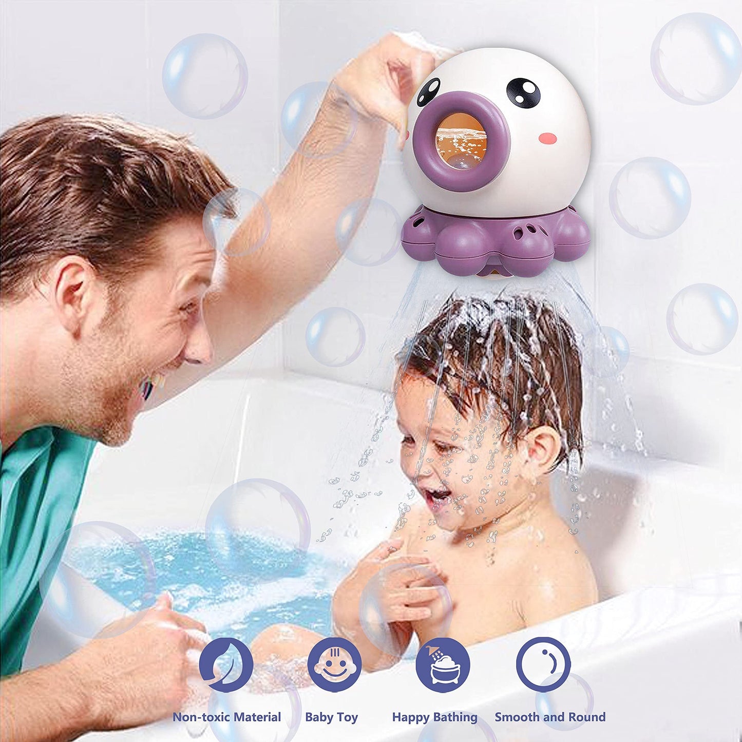 Octopus fountain bath toy spraying water during bath time.