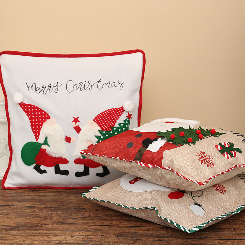 Santa Claus pillowcase made of imitation linen, 46x46 cm, decorative Christmas design.