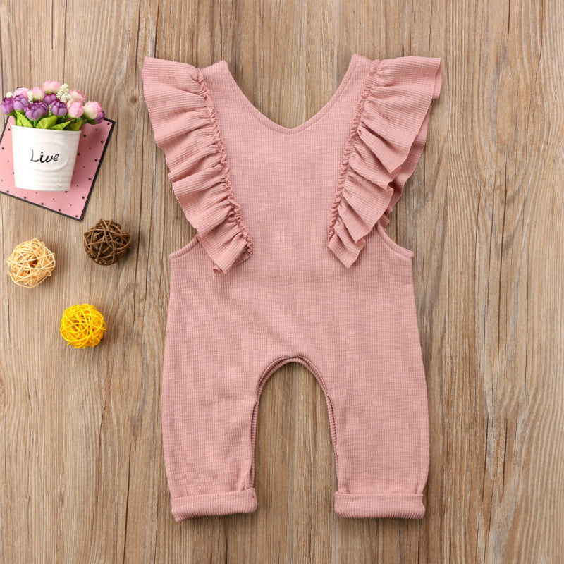 Baby girl long sleeve knitted ruffle jumpsuit romper outfit.