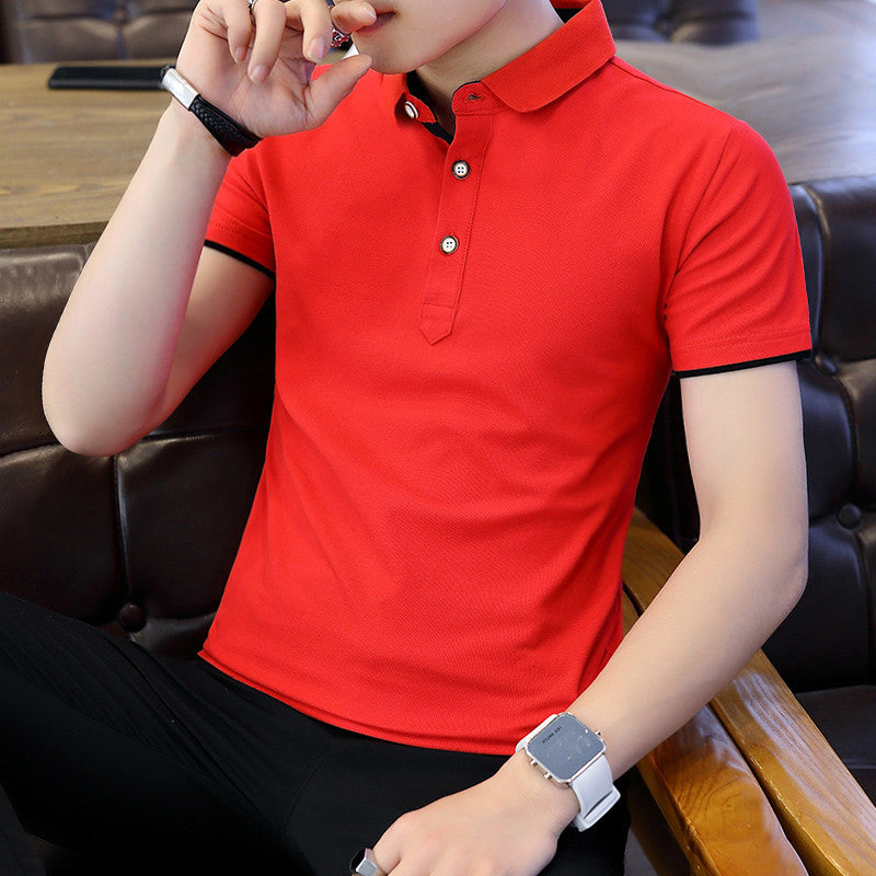 Men Casual Short Sleeve Polo Shirts Patchwork Turn-