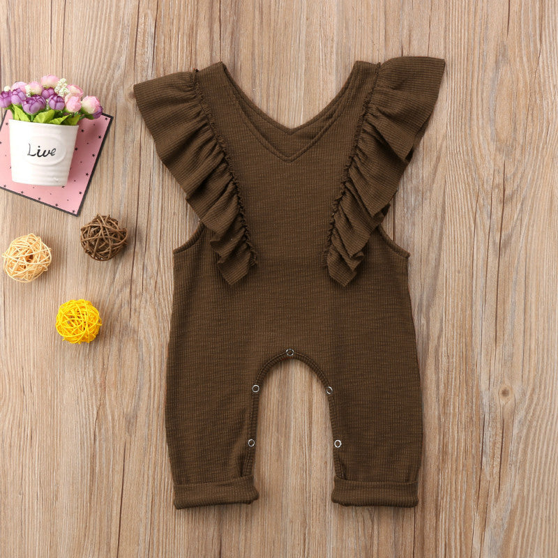 Baby girl knitted ruffle jumpsuit with long sleeves, suitable for ages 1-6 years.