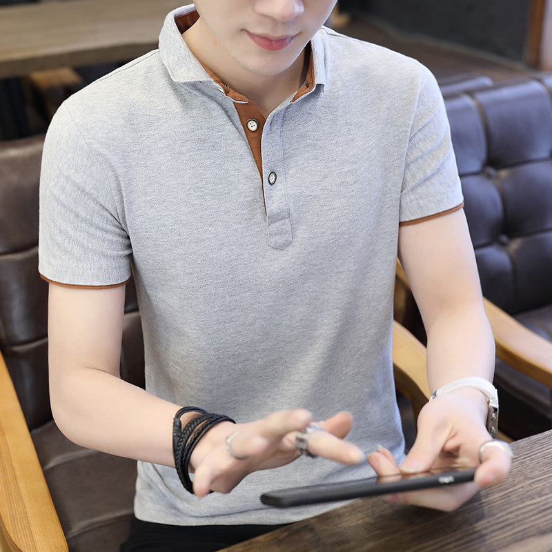 Men Casual Short Sleeve Polo Shirts Patchwork Turn-