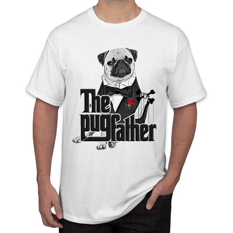 Pug Graphic T Shirt front view with The Pugfather dog design