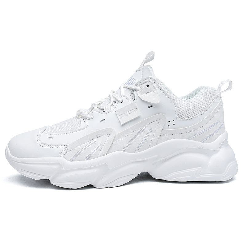 Men's breathable white running shoe in artificial leather.