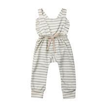 Girls' romper overalls with gray stripes, soft fabric for babies and toddlers.
