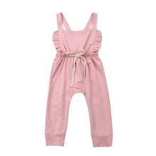 Pink romper overalls for girls, suitable for babies, toddlers, and kids.