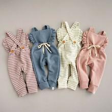 Girls' romper overalls in pink, blue, and striped patterns for babies, toddlers, and kids.