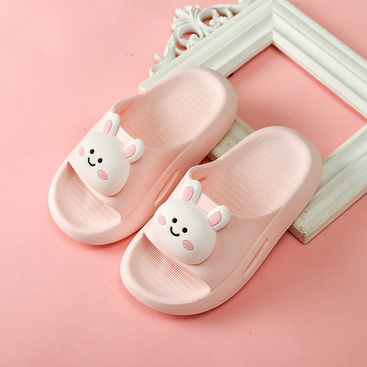 Pink bunny cartoon sandals for boys, flat heel, PVC sole.