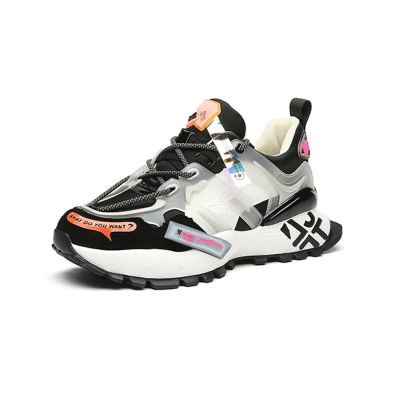 Men's casual running shoe with color-matching pattern, breathable microfiber upper, PU foam sole, and non-slip design.