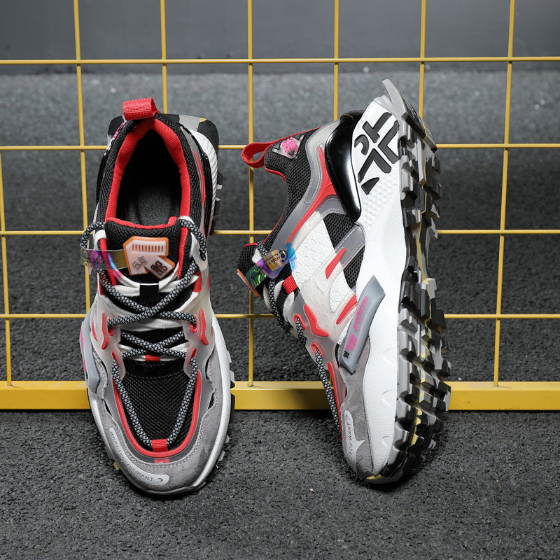 Trendy men's casual running shoes with color matching, breathable microfiber upper, and PU foam sole.