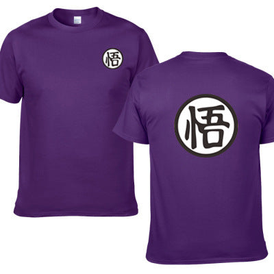 Anime Cotton T-Shirt – purple men's short sleeve tee with front and back symbol print