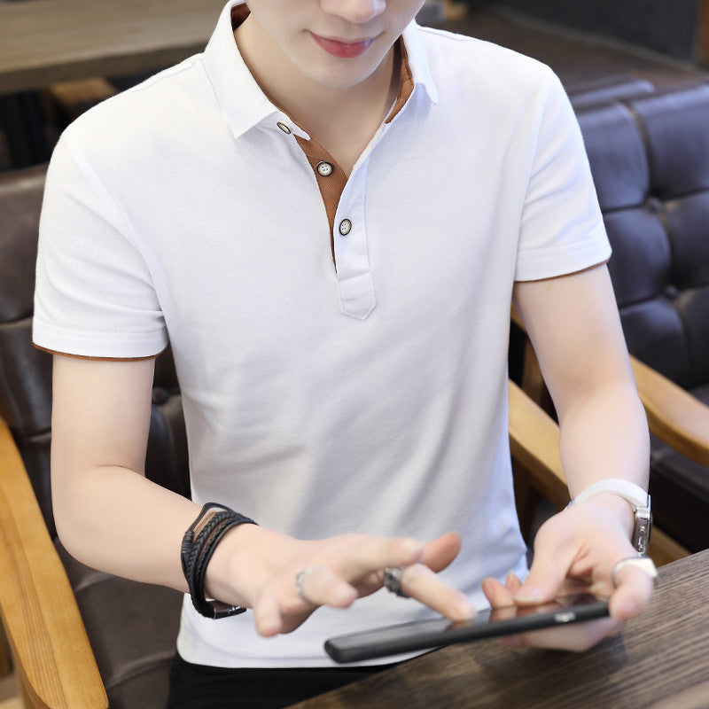 Men Casual Short Sleeve Polo Shirts Patchwork Turn-