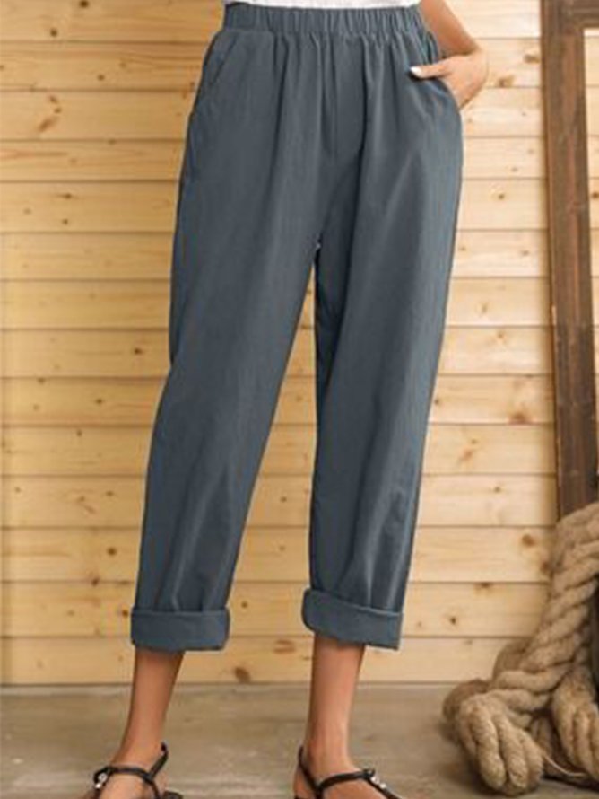 Casual Pants Solid Color Cotton