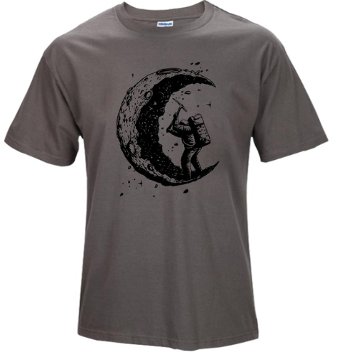 Moon Graphic T-Shirt – dark gray men's short sleeve tee with black digging moon graphic