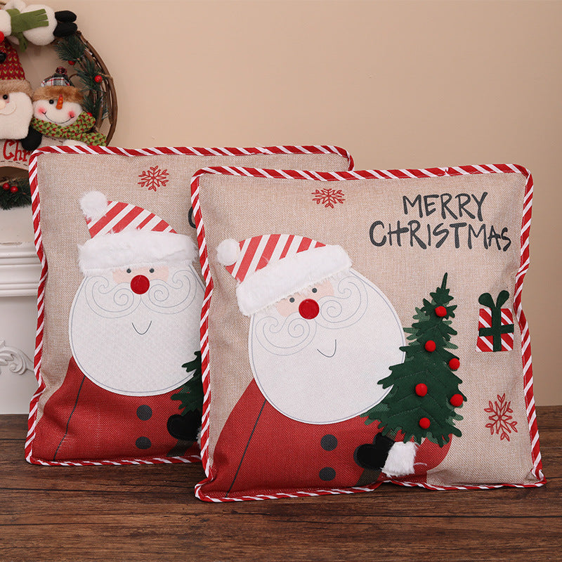 Santa Claus pillowcase with Merry Christmas design, imitation linen, 46x46 cm.