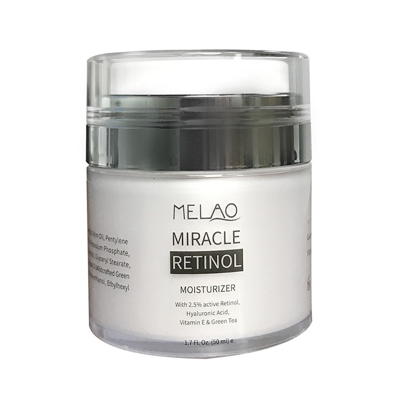Vitamin A retinol cream in a clear jar, 50g, anti-wrinkle and pore-refining.