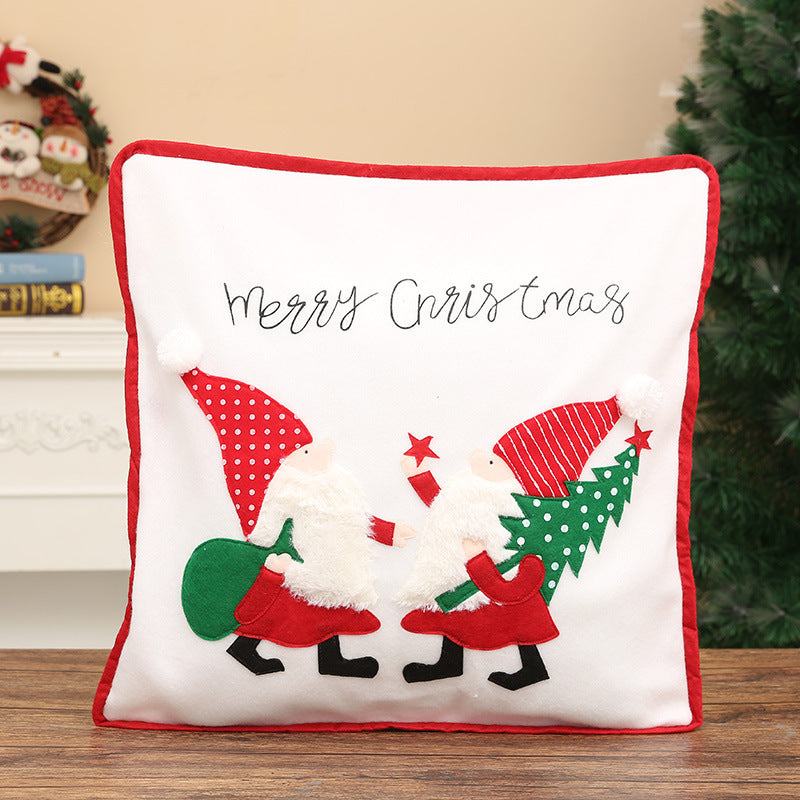 Santa Claus decorative pillowcase made of imitation linen, 46x46 cm, featuring festive design.