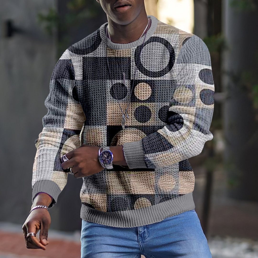 3D Print Pullover – men's long sleeve graphic crewneck in a bold geometric style