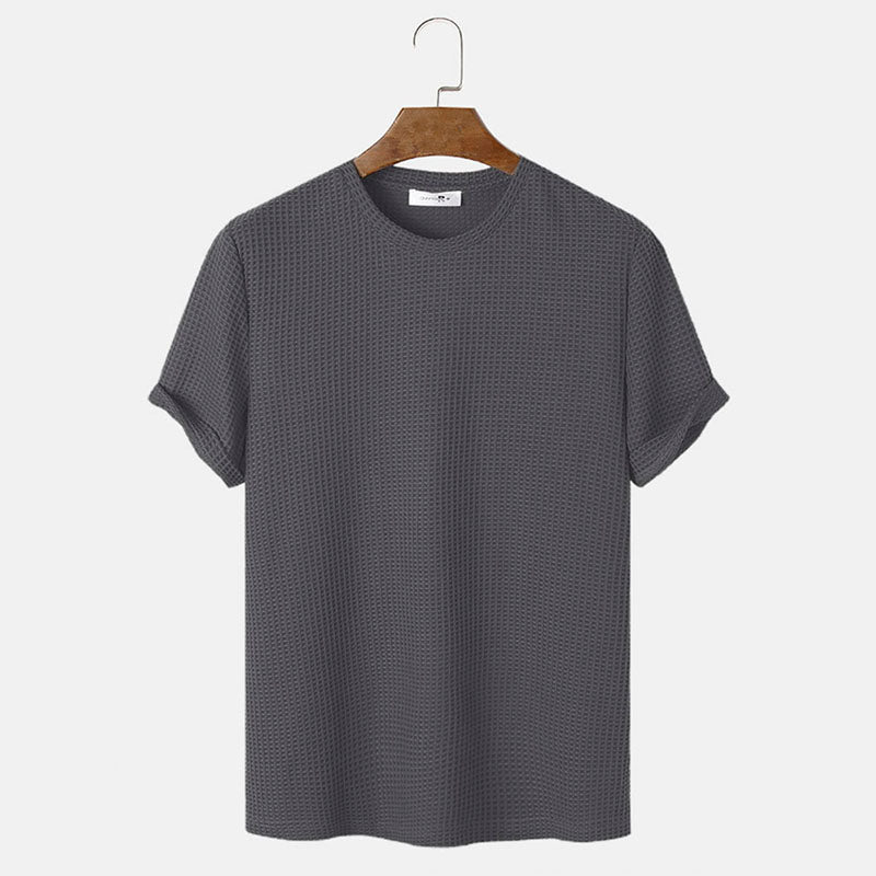 Men Summer Solid Color Round Neck Basic