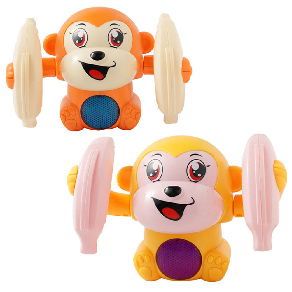 Light-Up Tumbling Monkey Toy in orange and yellow, educational gift for children.