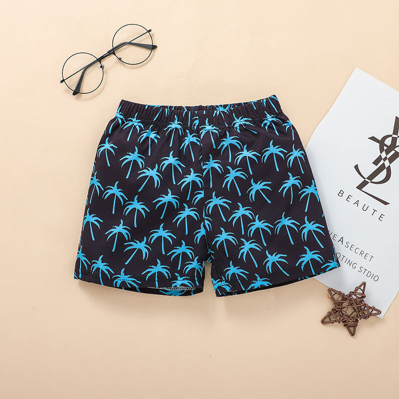 Boys' palm tree print shorts, summer clothing set, polyester.