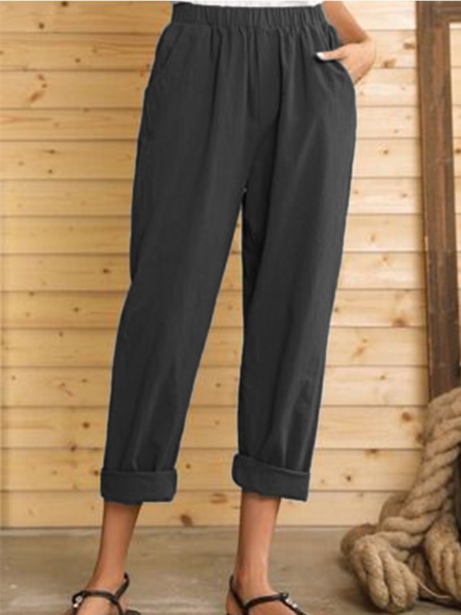 Casual Pants Solid Color Cotton