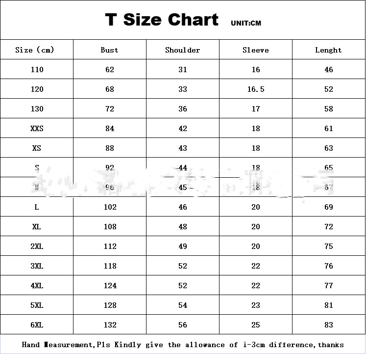 Abstract Graphic Tee size chart with adult measurements from S to 5XL