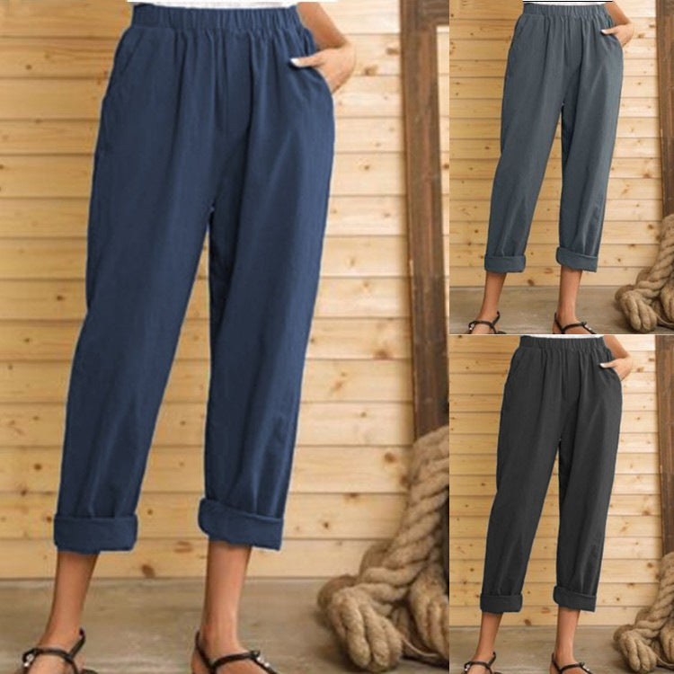 Casual Pants Solid Color Cotton