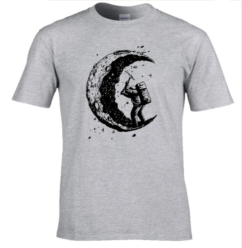 Moon print casual men's O-neck T-shirt, short sleeve.