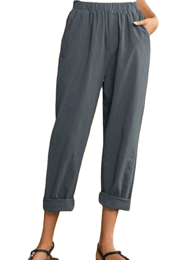 Casual Pants Solid Color Cotton