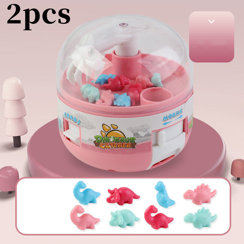 Gashapon toy mini dinosaur grabbing machine for kids, pink plastic simulation grab, educational capsule toy.