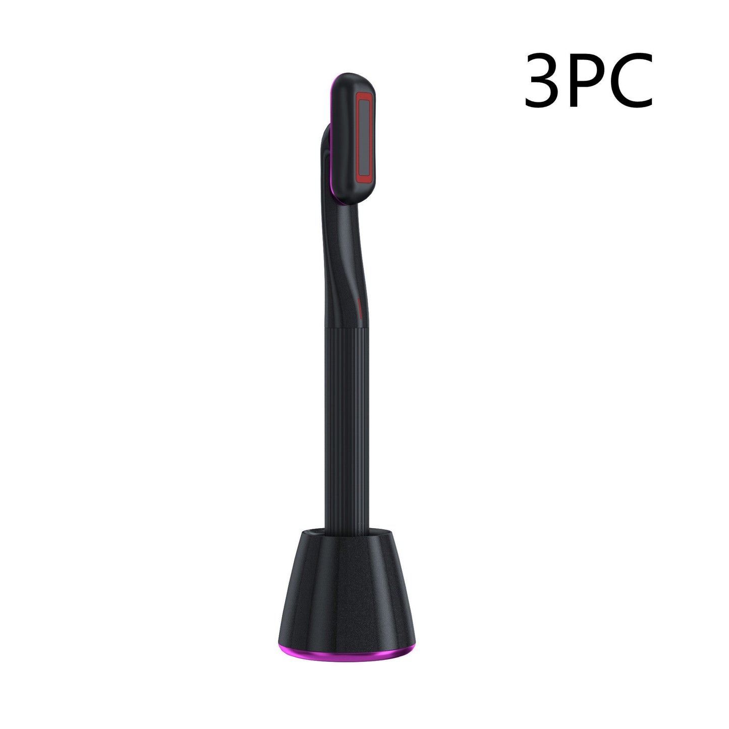360 rotary eye massage wand with red LED light and black design.