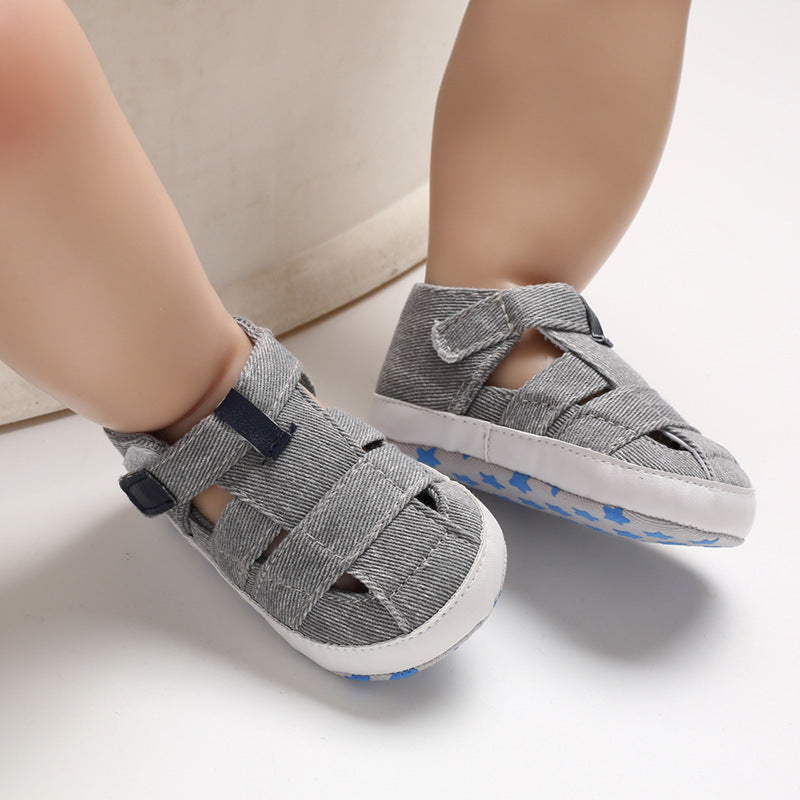 Baby boys soft canvas crib shoes with anti-slip soles for summer.