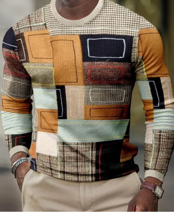 Men 3D Pullover Casual Tops Long Sleeve