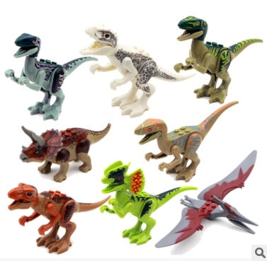 Mini dinosaur brick figures set for kids, creative building blocks toys.
