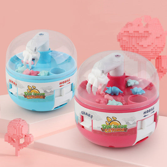 Children's mini dinosaur gashapon toy machine in red and blue colors.