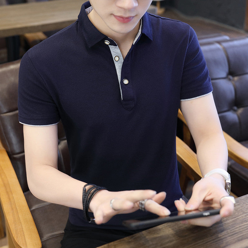 Men Casual Short Sleeve Polo Shirts Patchwork Turn-
