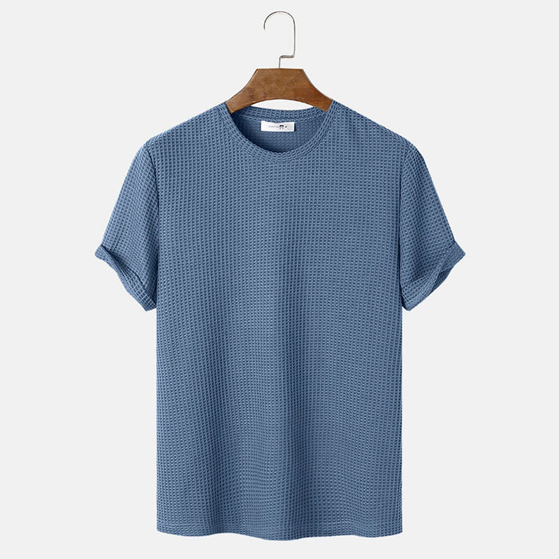 Men Summer Solid Color Round Neck Basic