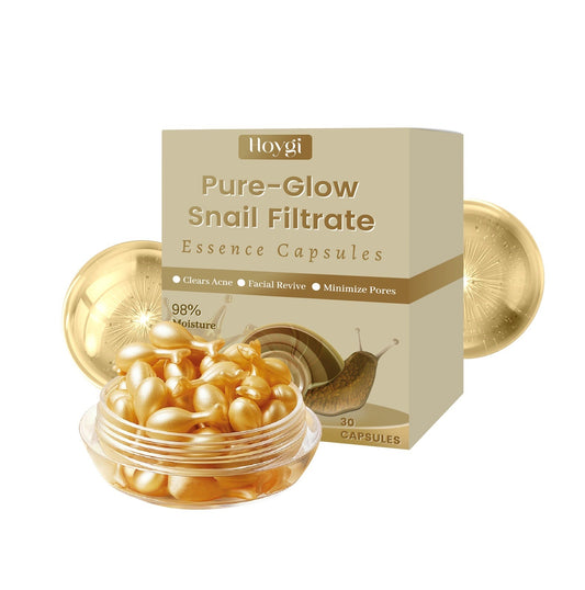 Firming skincare capsules with snail filtrate and vitamin E in a 30-pack.