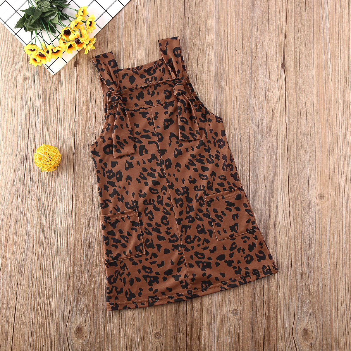 Sleeveless leopard dress for baby girls, cotton, sizes 1-6Y.