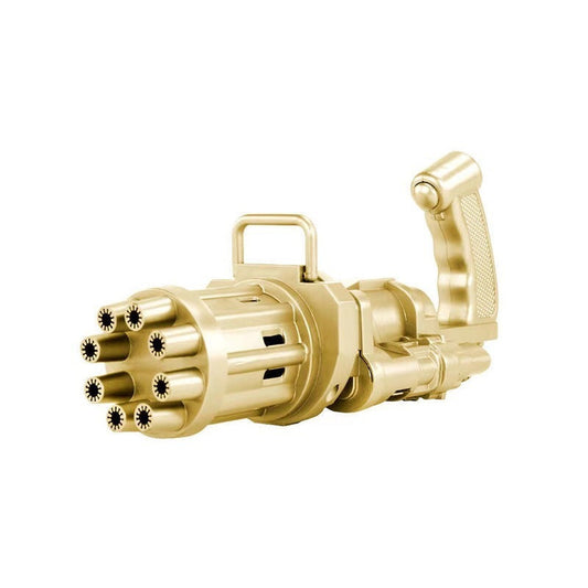 Gold plastic bubble machine toy for kids shaped like a toy gun.