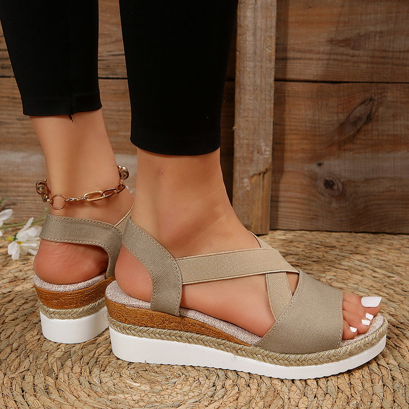 women cross-strap platform gladiator hemp heel shoes