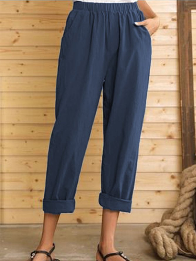 Casual Pants Solid Color Cotton