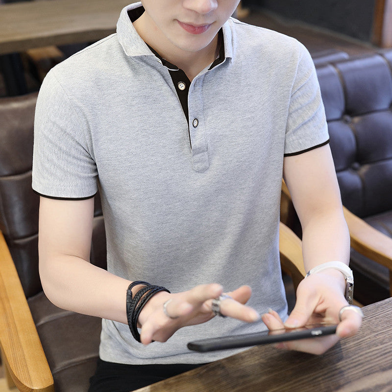 Men Casual Short Sleeve Polo Shirts Patchwork Turn-