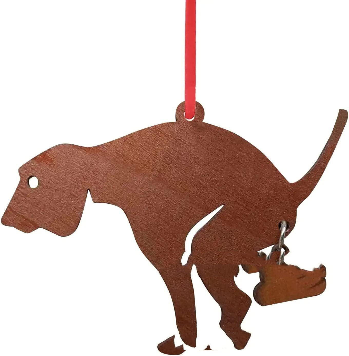 Boxwood decorative pendant for Christmas tree, dog silhouette design, 10.5x7.5x0.3cm, home decor.