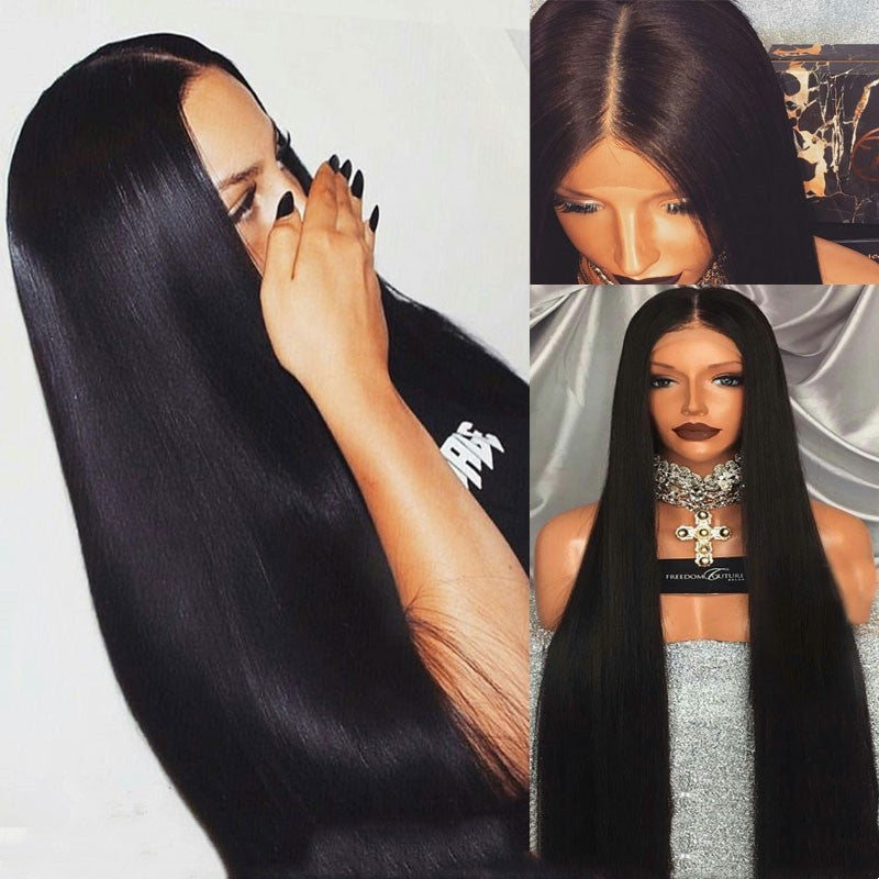 Front Lace Straight Wig – sleek black lace front wig with 100 inch stretched length