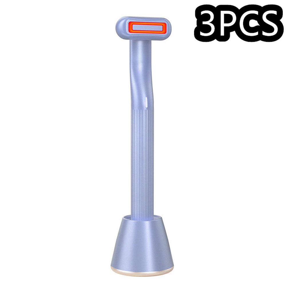 360-degree rotary eye massage wand with LED light and therapeutic warmth for skincare.